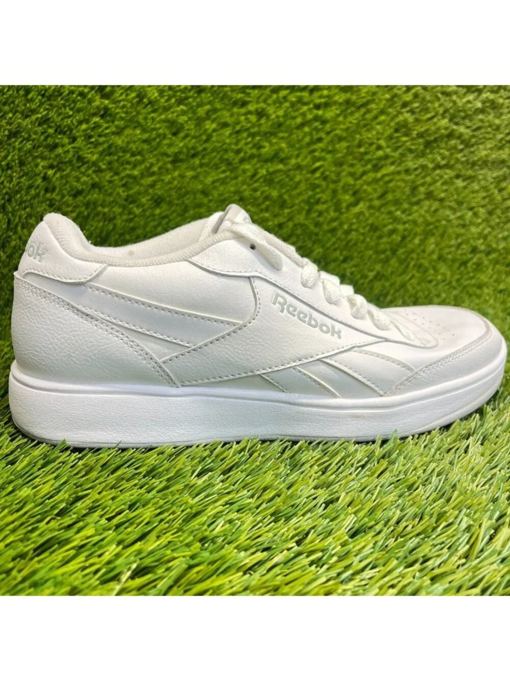 Reebok Royal Ace Mens Size 7.5 Triple White Athletic Leather Shoes Sneakers